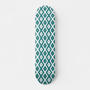 Skateboard Patrón de diamante verde azulado y blanco