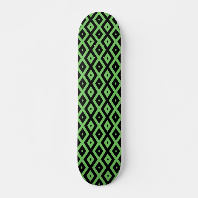 Skateboard Patrón de diamante verde limón y negro (Anverso )
