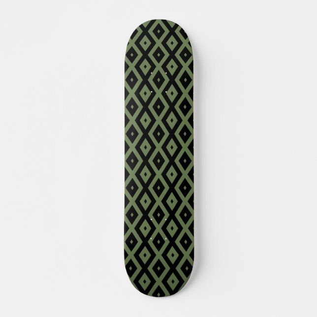 Skateboard Patrón de diamante verde oliva y negro (Anverso )
