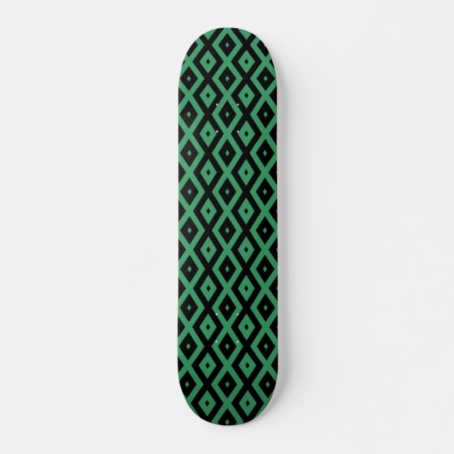 Skateboard Patrón de diamante verde y negro (Anverso )