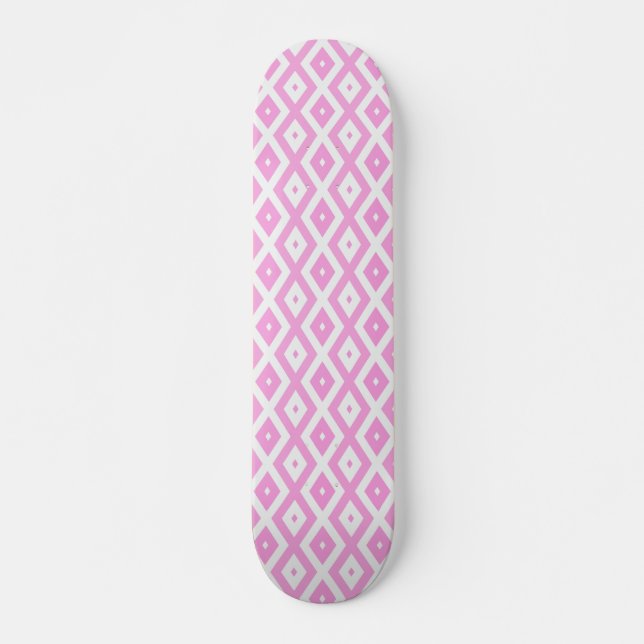 Skateboard Patrón de diamantes rosa y blanco (Anverso )