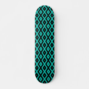 Skateboard Patrón de diamantes turquesa y negro