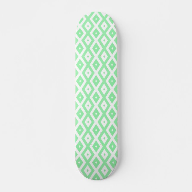 Skateboard Patrón de diamantes verde y blanco (Anverso )