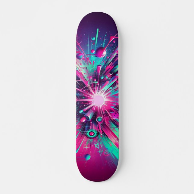 Skateboard Patrón de dibujo de neón de goteo (Anverso )