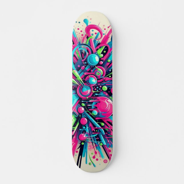 Skateboard Patrón de dibujo de neón de goteo (Anverso )