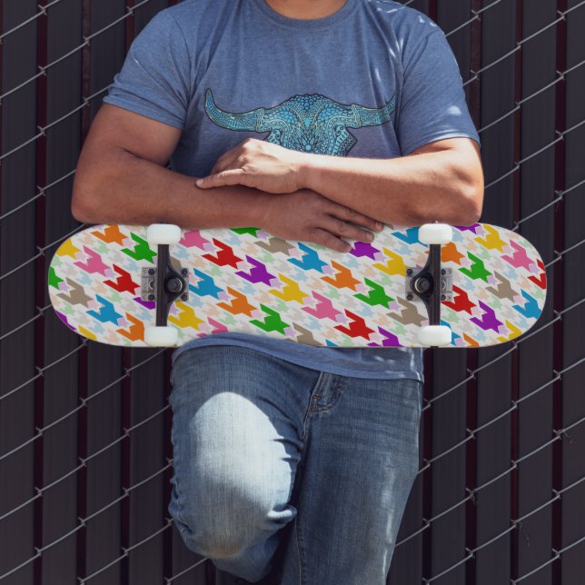 Skateboard Patrón de dientes de perro colorido blanco  (Exterior 3)
