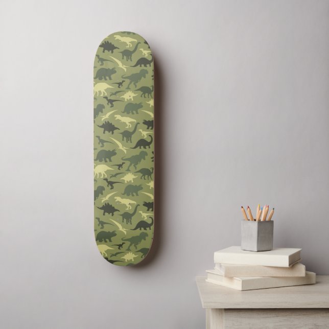 Skateboard Patrón de dinosaurios, silueta de dinosaurios, din (Arte de la pared)