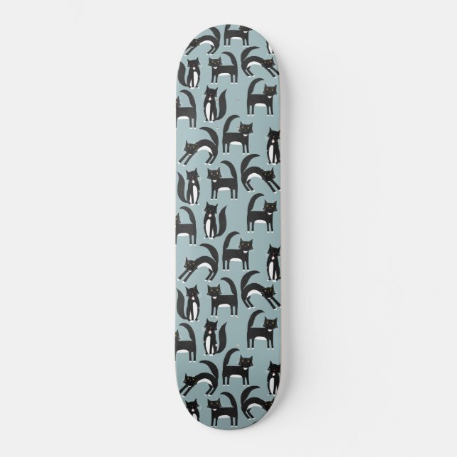 Skateboard Patrón de diversión de gato negro y negro (Anverso)