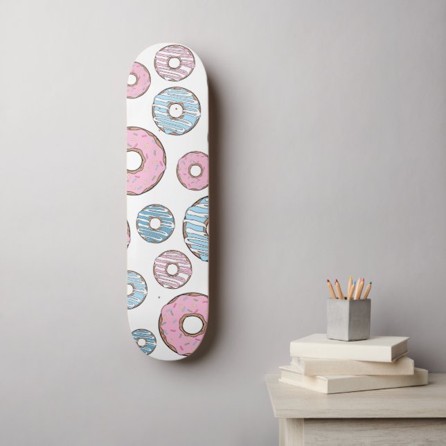 Skateboard Patrón De Donuts, Donuts Rosados, Donuts Azules (Arte de la pared)