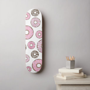 Skateboard Patrón De Donuts, Donuts Rosados, Donuts Blancos