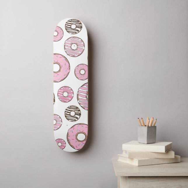 Skateboard Patrón De Donuts, Donuts Rosados, Donuts Blancos (Arte de la pared)