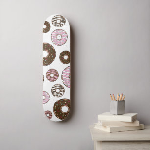 Skateboard Patrón De Donuts, Donuts Rosados, Donuts Marrones
