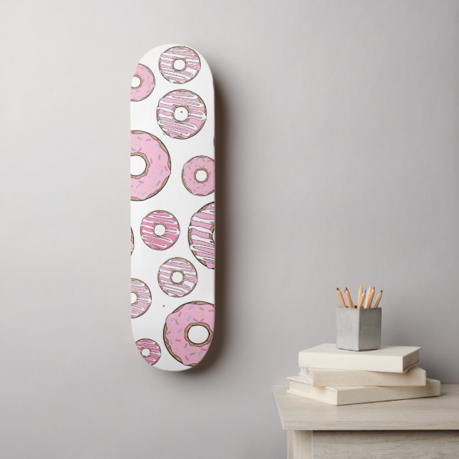 Skateboard Patrón De Donuts, Donuts Rosados, Espolvorines (Arte de la pared)