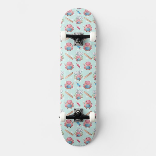 Skateboard Patrón de elefante de vuelta al cole (Anverso)