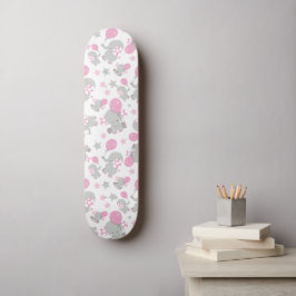 Skateboard Patrón de Elefantes, Elefantes Cutos - Gris Rosa