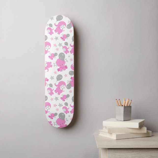 Skateboard Patrón De Elefantes Rosa, Elefantes Cutos, Estrell (Arte de la pared)