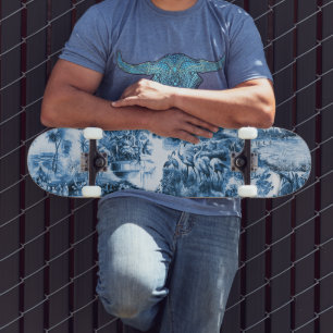 Skateboard patrón de escena romántica con azulejos azules por