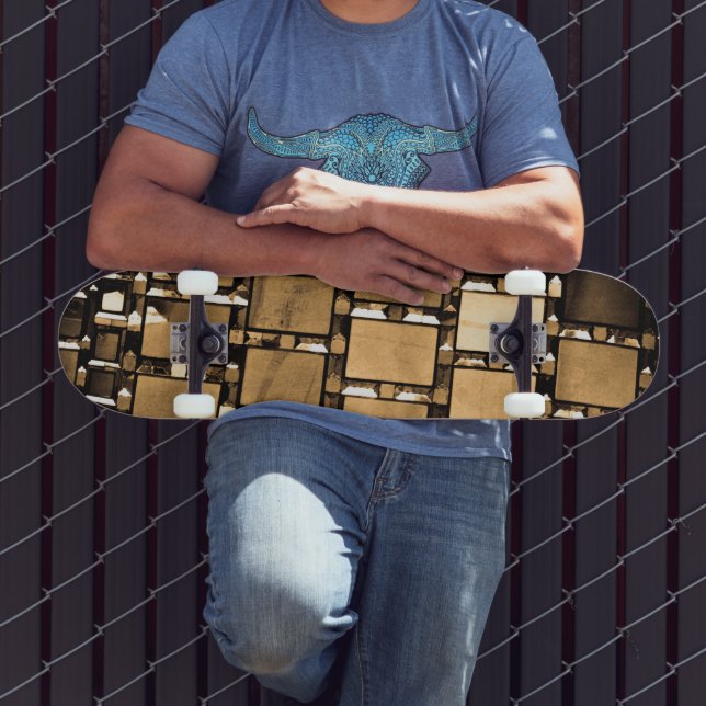 Skateboard Patrón de Espejos Geométricos de Sepia (Exterior 3)