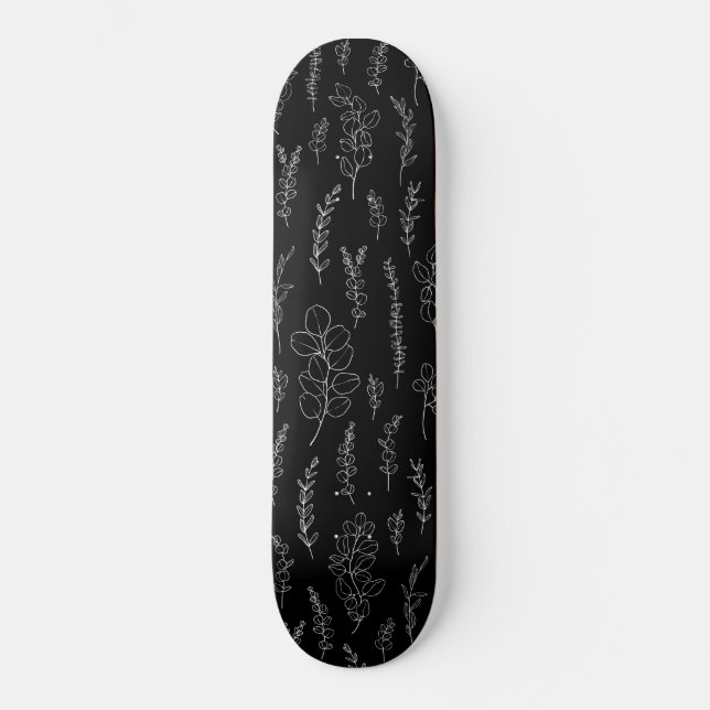 Skateboard Patrón de eucalipto de arte de línea (Anverso)