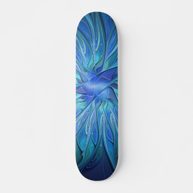 Skateboard Patrón de fantasía de flor azul, arte fractal abst (Anverso )