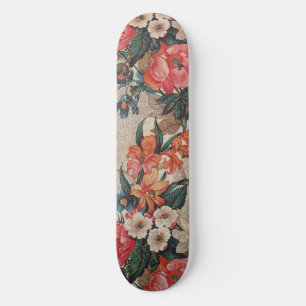 Skateboard Patrón de flor blanca de naranja rojo vintage