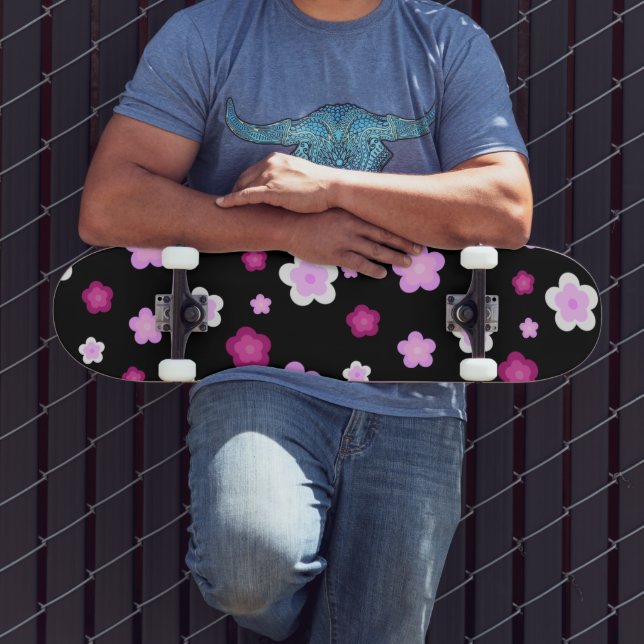 Skateboard Patrón de flor de margarita de gradiente rosa (Exterior 3)