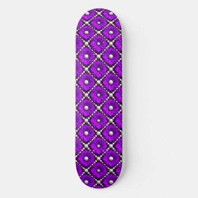 Skateboard Patrón de Flor Púrpura con Perlas (Anverso)