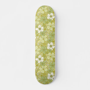Skateboard Patrón de flor verde y amarillo pastel