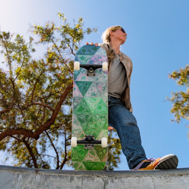 Skateboard Patrón de flores azul y verde (Exterior 1)