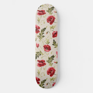 Skateboard Patrón de flores de amapolas rojas brillantes vint