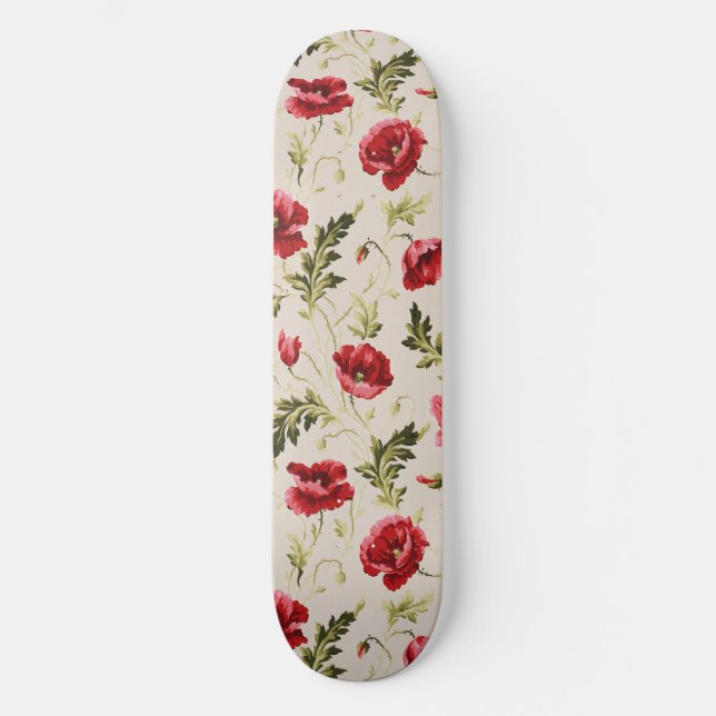 Skateboard Patrón de flores de amapolas rojas brillantes vint (Anverso)