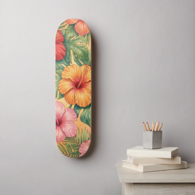 Skateboard patrón de flores decorativas de aloha de Hawái (Arte de la pared)
