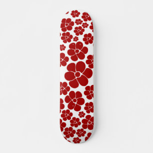 Skateboard Patrón de flores en rojo y blanco