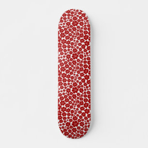 Skateboard Patrón de flores en rojo y blanco