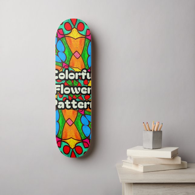 Skateboard Patrón de flores estéticas (Arte de la pared)