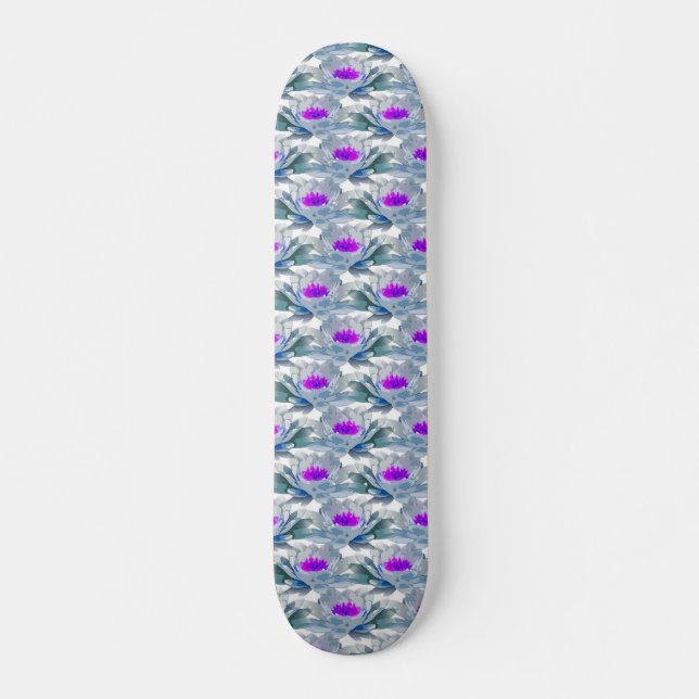 Skateboard Patrón de flores grises y púrpuras (Anverso )