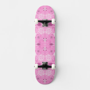 Skateboard Patrón de flores modernas rosadas