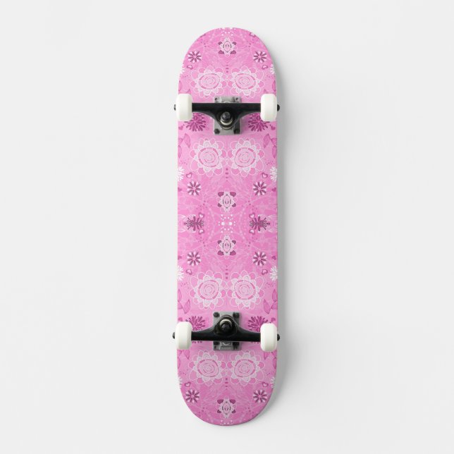 Skateboard Patrón de flores modernas rosadas (Anverso)