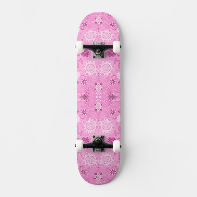 Skateboard Patrón de flores modernas rosadas lindas (Anverso)