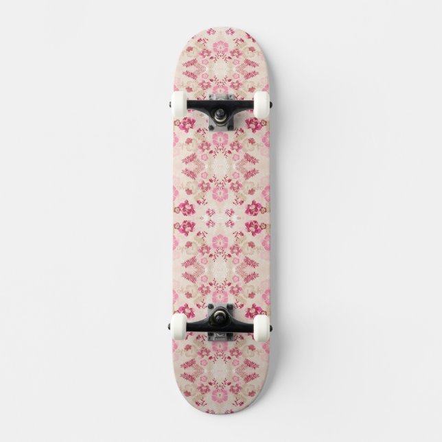 Skateboard Patrón de flores modernas rosadas lindas (Anverso)