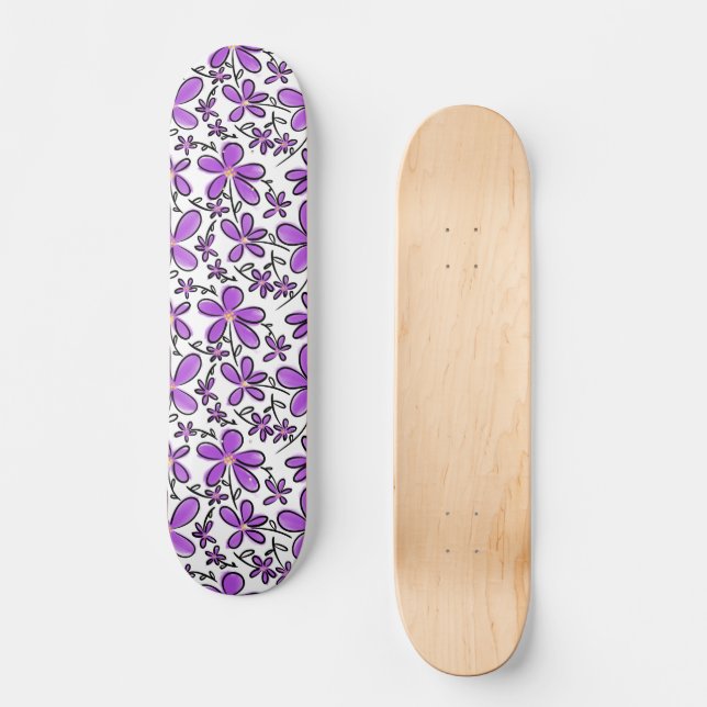 Skateboard Patrón de flores moradas lindas (Anverso)