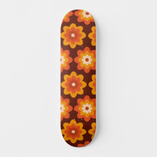 Skateboard Patrón de flores naranja boho hippie retro groovy