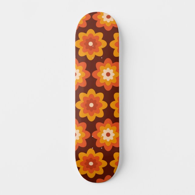 Skateboard Patrón de flores naranja boho hippie retro groovy  (Anverso)