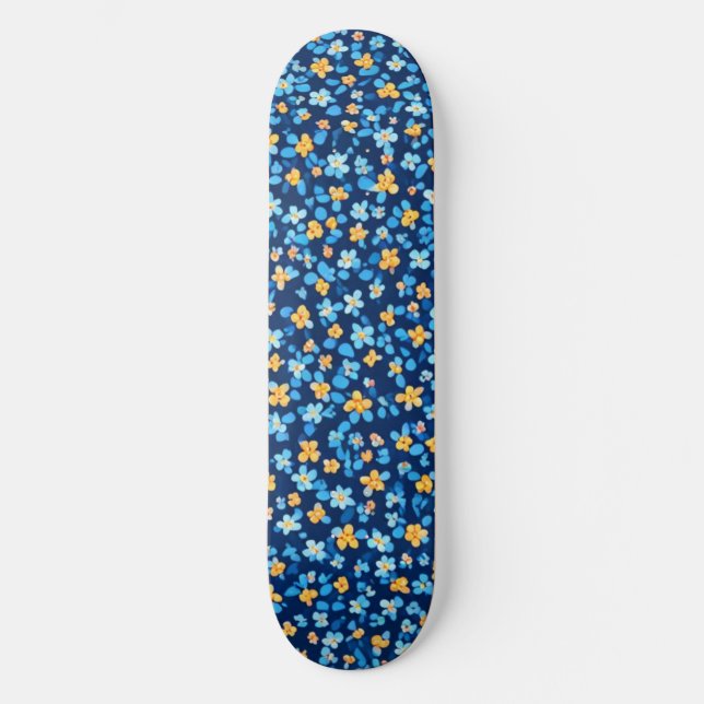 Skateboard Patrón de flores pequeñas azules (Anverso)