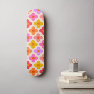 Skateboard Patrón de flores retro coloridas hippie mod 