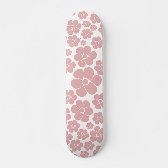 Skateboard Patrón de flores - rosa y blanco (Anverso )