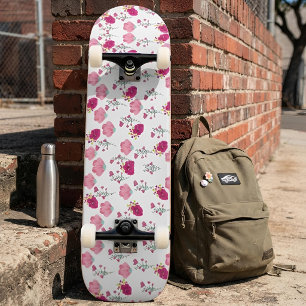 Skateboard Patrón de flores rosadas