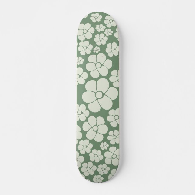 Skateboard Patrón de flores - Verde (Anverso )
