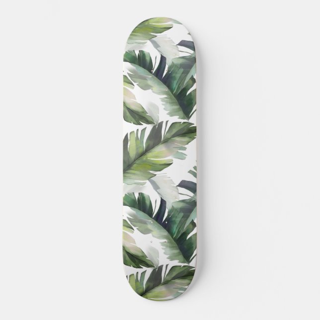 Skateboard Patrón de follaje tropical verde acuático (Anverso)