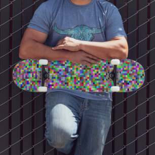 Skateboard Patrón de fondo de cuadrados de píxeles coloridos